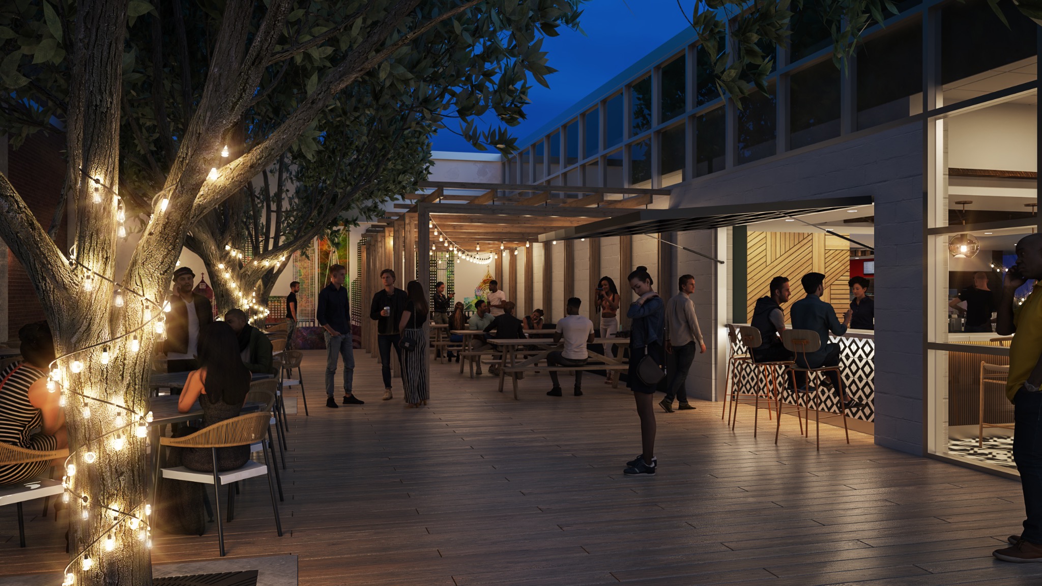 Outdoor dining concept at night